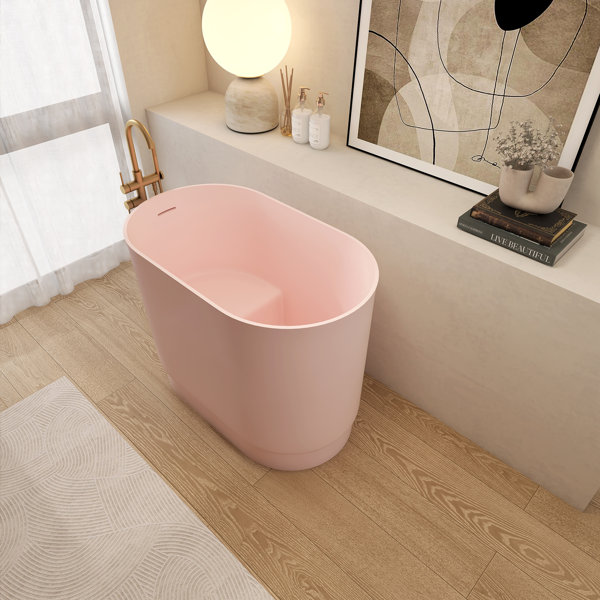 HOPROME 39.37”Small Pink Solid Surface Bathtub Space Saving, Durable
